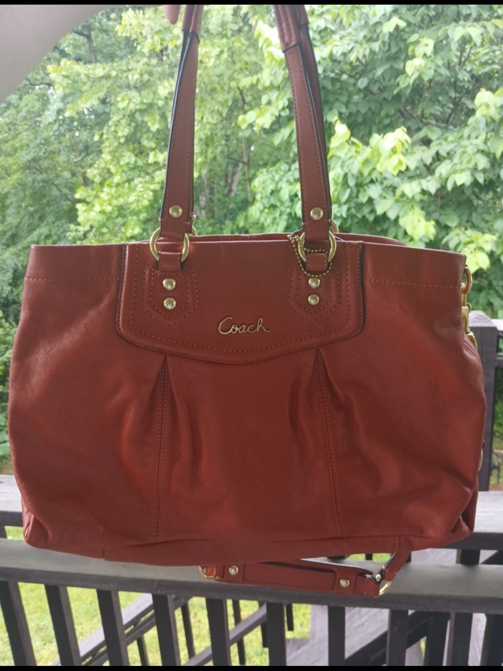 Coach Burnt Orange Leather Tote with Gold Hardware